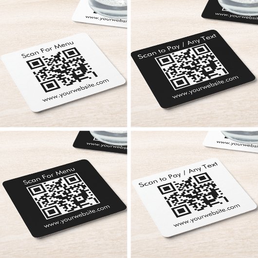 Benutzerdefinierter QR-Code / Text weiß Rechteckiger Pappuntersetzer