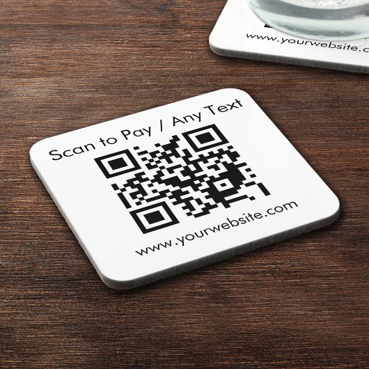 Benutzerdefinierter QR-Code / Text Weißer Quadrat- Getränkeuntersetzer