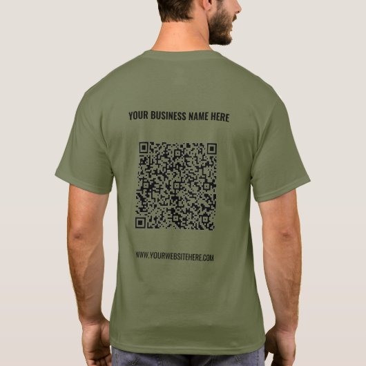Benutzerdefinierter QR-Code und Text Ihres Busines T-Shirt (Rückseite)