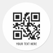 Benutzerdefinierter QR-Code und Werbeaktion Text w Runder Aufkleber (Vorderseite)