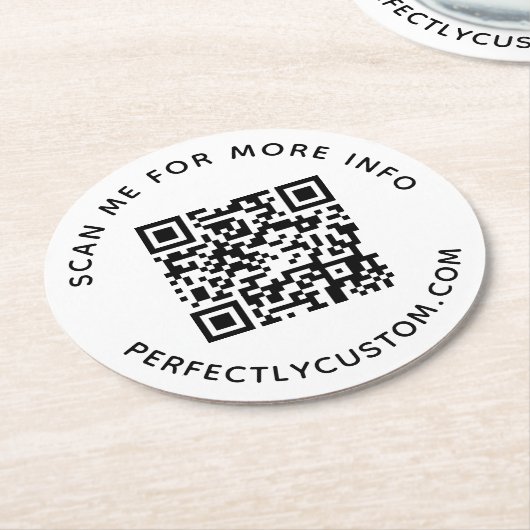 Benutzerdefinierter QR-Code Weitere Informationen  Runder Pappuntersetzer (Angewinkelt)