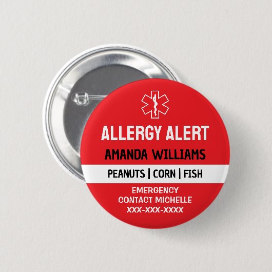 Benutzerdefinierter Red Allergy Alert Button (Vorne & Hinten)