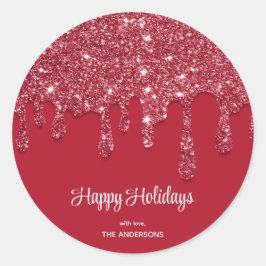 Benutzerdefinierter Red Glitzer Tropfen Runder Aufkleber