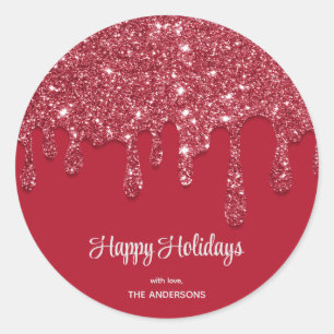 Benutzerdefinierter Red Glitzer Tropfen Runder Aufkleber
