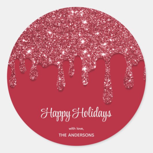 Benutzerdefinierter Red Glitzer Tropfen Runder Aufkleber (Vorderseite)