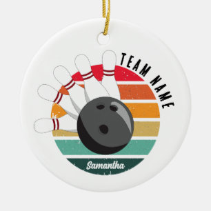 Benutzerdefinierter Retro-Bowling-Buttone Team- un Keramik Ornament