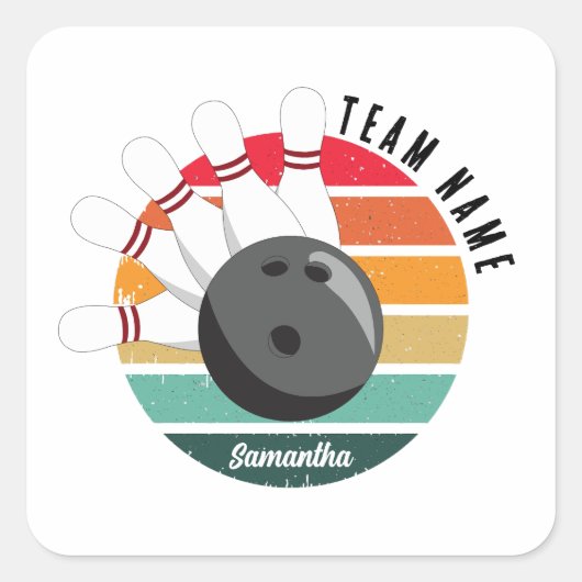 Benutzerdefinierter Retro-Bowling-Buttone Team- un Quadratischer Aufkleber (Vorderseite)