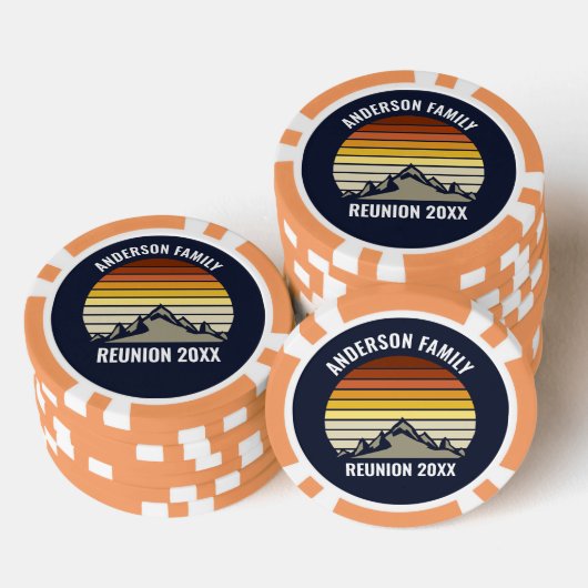 Benutzerdefinierter Retro-Sonnenuntergang Berg Fam Pokerchips (Stapel)