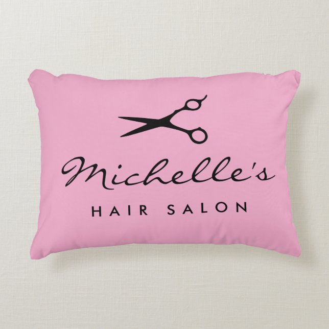Benutzerdefinierter rosa Friseursalon oder Friseur Dekokissen (Vorderseite)