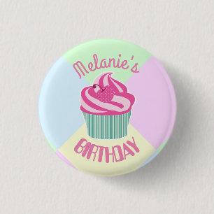 Benutzerdefinierter rosa Geburtstag-Cupcake person Button