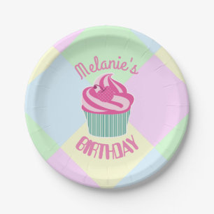 Benutzerdefinierter rosa Geburtstag-Cupcake person Pappteller