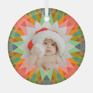 Benutzerdefinierter rosa grüner Weihnachtsstern-Fo Ornament Aus Glas