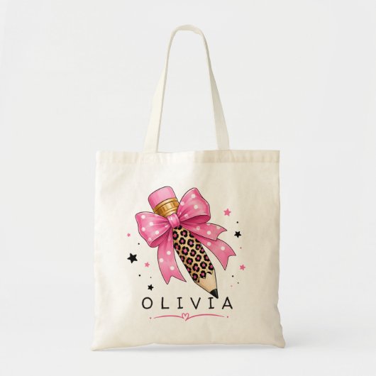 Benutzerdefinierter rosa Punkte-Schleife Leopard B Tragetasche (Vorne)