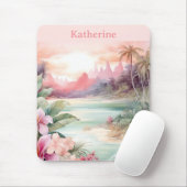 Benutzerdefinierter Rosa Tropischer Strand Name Mousepad (Mit Mouse)