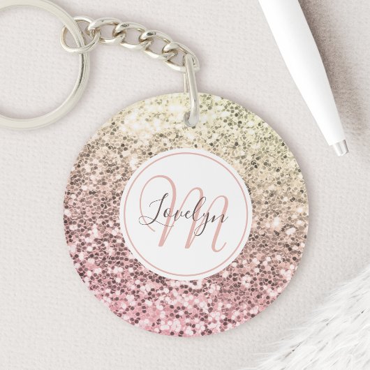 Benutzerdefinierter Rosatinrosa Glitzer Einhornnam Schlüsselanhänger