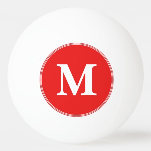 Benutzerdefinierter roter weißer monogrammierter T Tischtennisball (Vorderseite)
