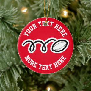 Benutzerdefinierter Rugby-Sport-Weihnachtsbaumschm Keramik Ornament