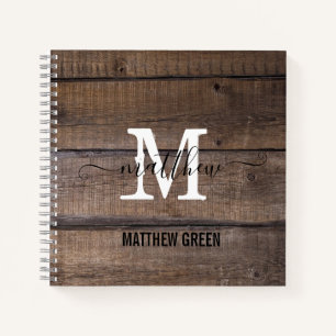 Benutzerdefinierter rustischer Mit Monogramm Holzm Notizblock