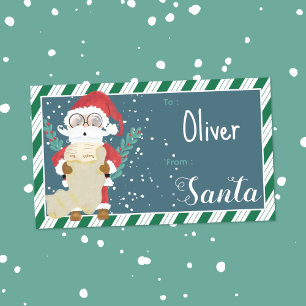 Benutzerdefinierter Santa Blue Kid Geschenk-Anhäng Rechteckiger Aufkleber
