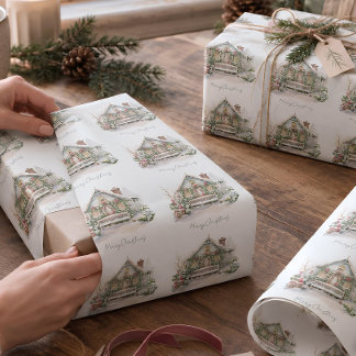 Benutzerdefinierter Schnee Winter Farm Wasserfarbe Geschenkpapier