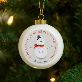 Benutzerdefinierter Schneemann-Knopfballs-Schmuck Keramik Kugel-Ornament