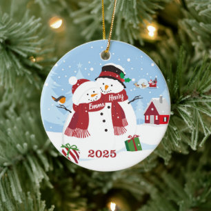 Benutzerdefinierter Schneemann-Weihnachtsschmuck f Keramik Ornament