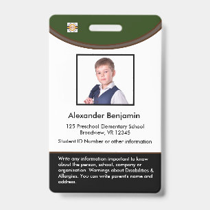 Benutzerdefinierter Schüler Kind Foto Name Logo Ba Ausweis