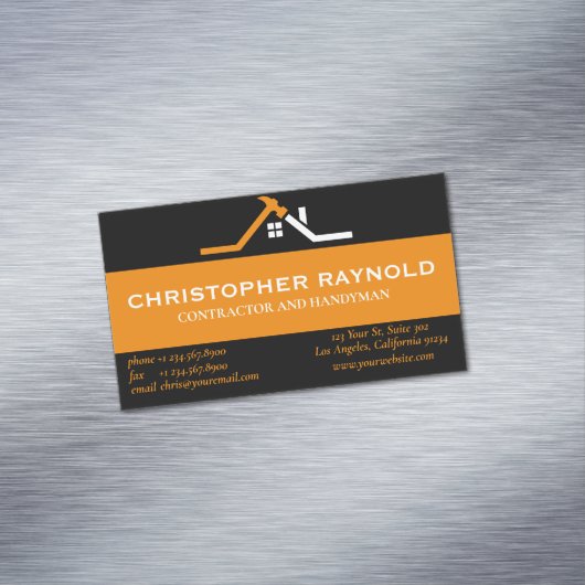 Benutzerdefinierter Schwarz-Orange-Zuhause-Gebäude Magnetische Visitenkarte (Beispiel)