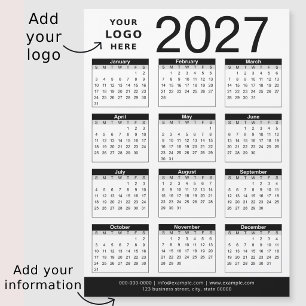 Benutzerdefinierter Schwarz-Weiß-Kalender 2027 & F Magnetkarte
