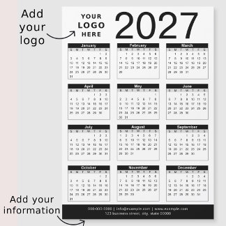 Benutzerdefinierter Schwarz-Weiß-Kalender 2027 & F Magnetkarte