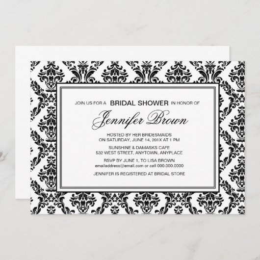 Benutzerdefinierter schwarz-weißer Brautparty Einladung (Vorne/Hinten)