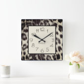 Benutzerdefinierter Schwarz-weißer Cheetah Leopard Quadratische Wanduhr (Zuhause)