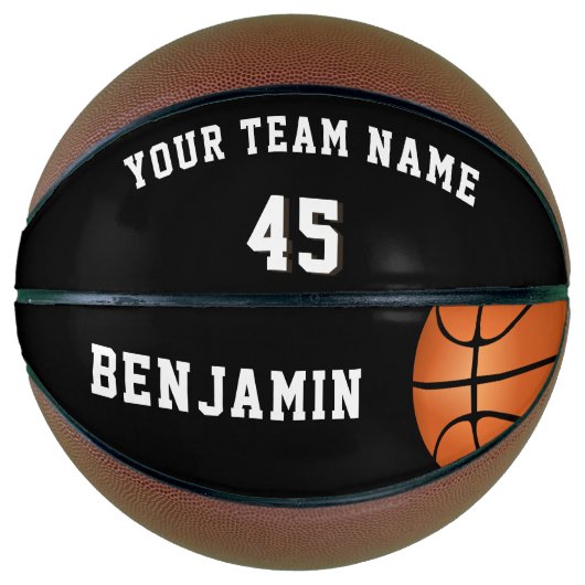 Benutzerdefinierter schwarzer Basketball mit Teamn (Vorderseite)