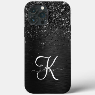 Benutzerdefinierter schwarzer Glitter-Sparkle-Mono iPhone 13 Pro Max Hülle