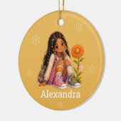 Benutzerdefinierter Schwarzer Haarmädchen-Name Keramik Ornament (Links)
