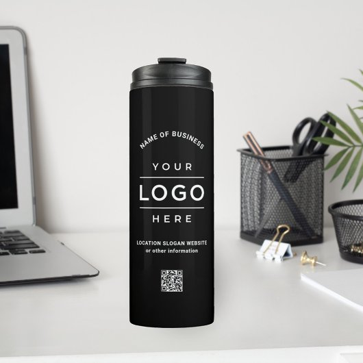 Benutzerdefinierter schwarzer QR-Code mit Firmenna Thermosbecher