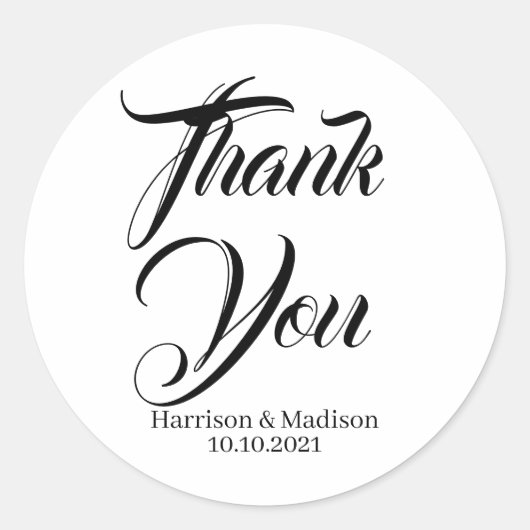 Benutzerdefinierter schwarzer Text Hochzeitsgesche Runder Aufkleber (Vorderseite)