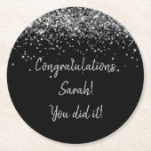 Benutzerdefinierter schwarzer und silberer Graduie Runder Pappuntersetzer (Vorderseite)