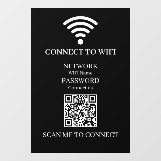 Benutzerdefinierter schwarzer WiFi-QR-Code | Inter Fensteraufkleber (Blatt)
