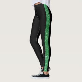 Benutzerdefinierter Seitenreifer Grüner Glitzer St Leggings