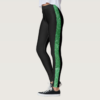 Benutzerdefinierter Seitenreifer Grüner Glitzer St Leggings