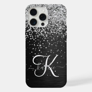 Benutzerdefinierter Silber Glitter Schwarz Glanz M iPhone 15 Pro Max Hülle