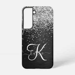 Benutzerdefinierter Silber-Glitter-Schwarz-Glanz-M Samsung Galaxy Hülle