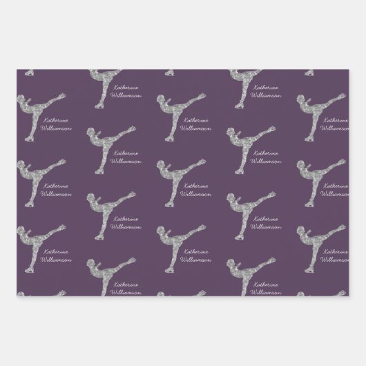 Benutzerdefinierter Skaten-Ice-Skaten-Silberschimm Geschenkpapier Set (Vorderseite 3)