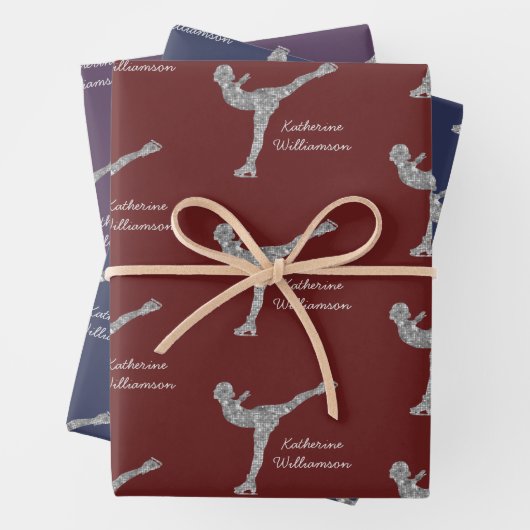 Benutzerdefinierter Skaten-Ice-Skaten-Silberschimm Geschenkpapier Set (Beispiel)
