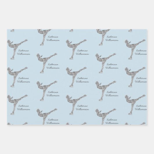 Benutzerdefinierter Skaten-Ice-Skaten-Silberschimm Geschenkpapier Set (Vorderseite 2)