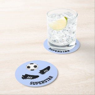 Benutzerdefinierter Soccer-Untersetzer mit blauem Runder Pappuntersetzer