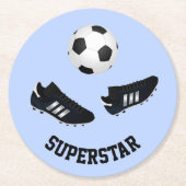 Benutzerdefinierter Soccer-Untersetzer mit blauem Runder Pappuntersetzer (Vorderseite)