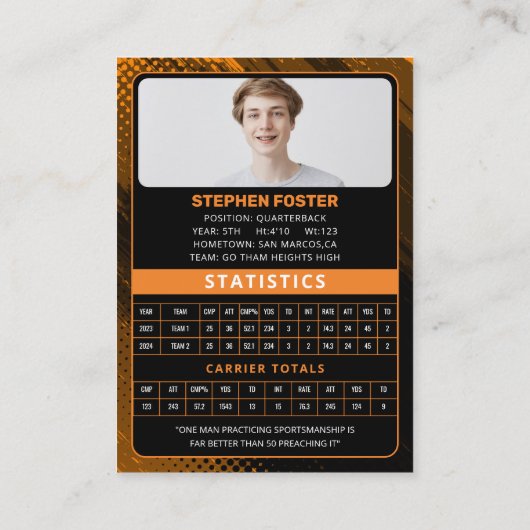 Benutzerdefinierter Spieler für Orange & Black Foo Telefonnummerkarte (Rückseite)