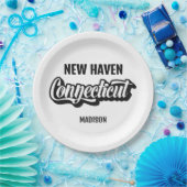 Benutzerdefinierter Standort & Name Connecticut Pappteller (Party)